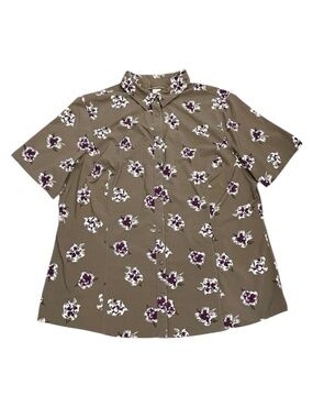 DULUTH TRADING CO Olive Green Floral DuluthFlex Sidewinder Short Sleeve Shirt XL